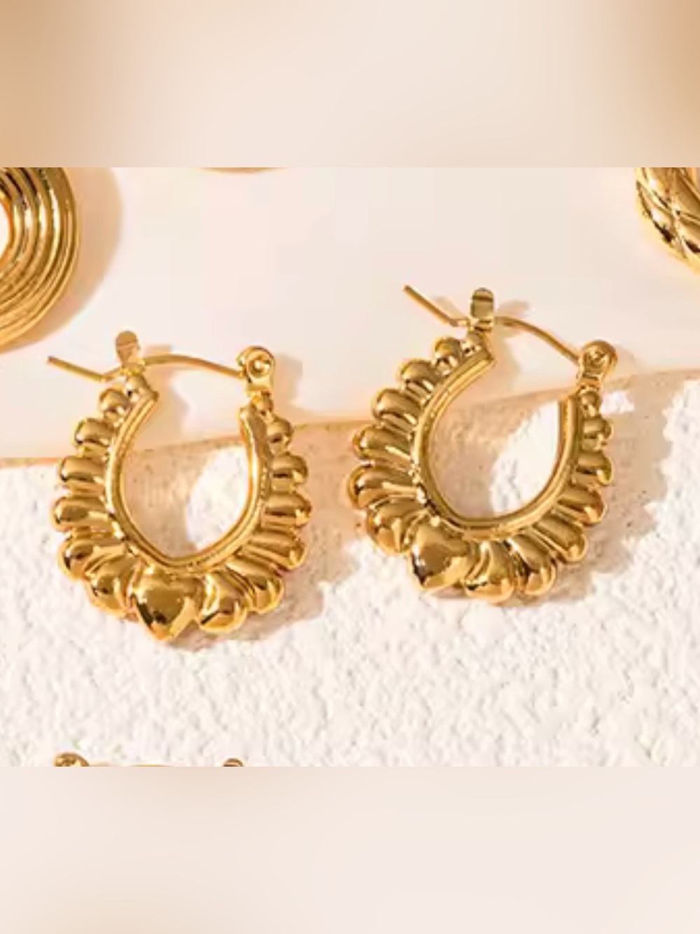 18k Gold plated Heart-Trim Stainless Steel Hoop Earrings